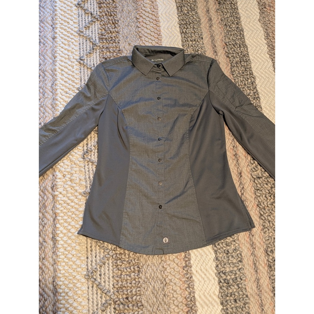 Chef Works Womens Gray Long Sleeve Button Front Chef Shirt Size Small Utility